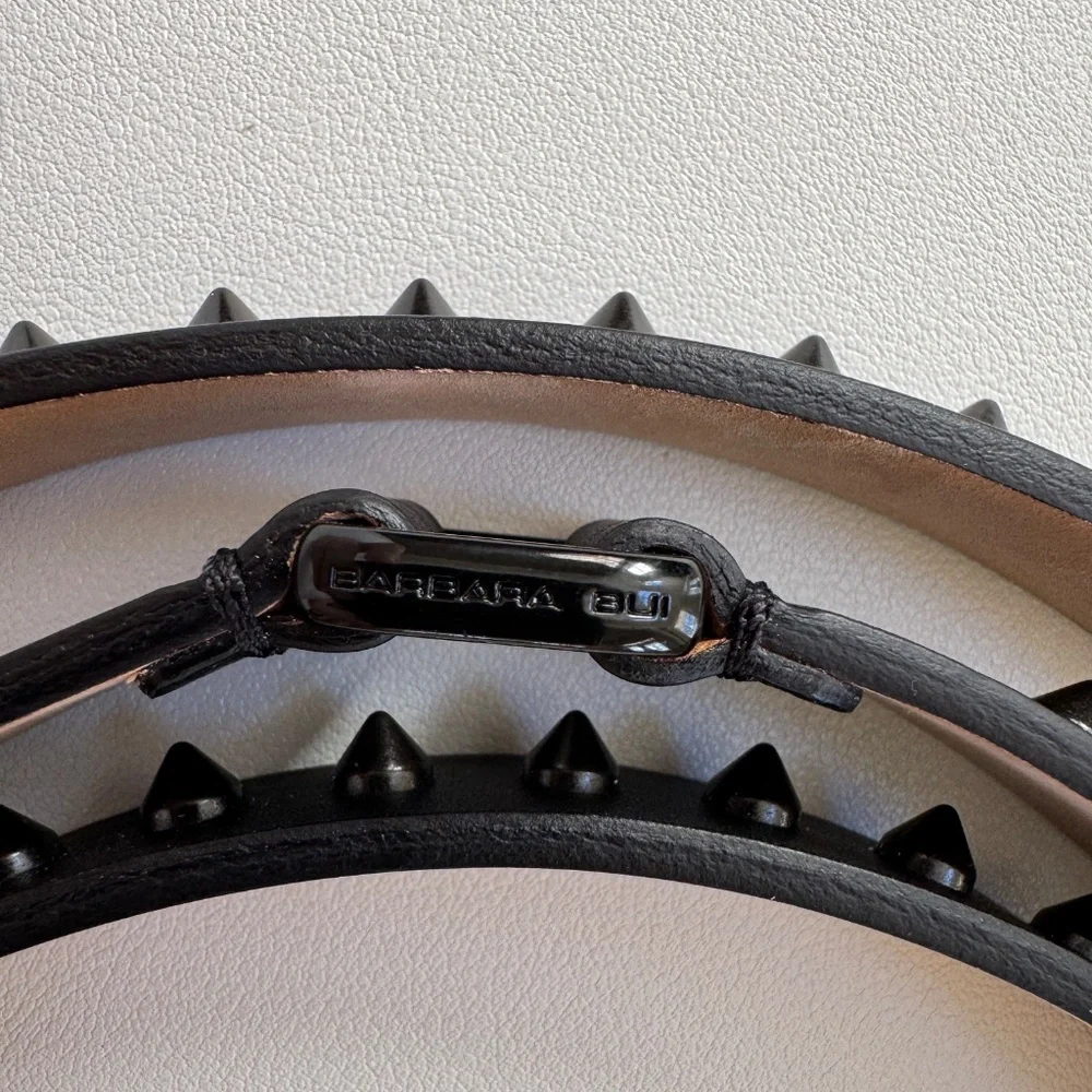 Barbara Bui Black Skinny Spiked Double Wrap Belt Size 90